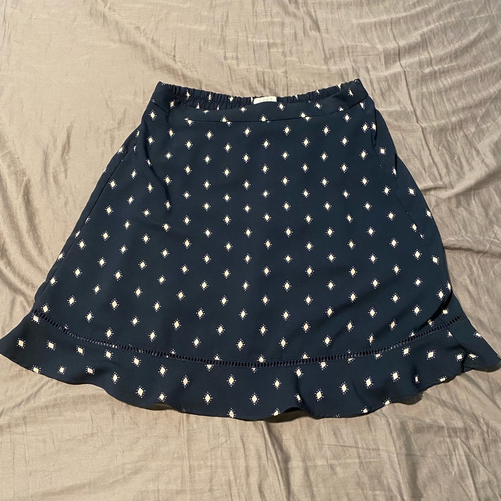 Loft Navy and pink flowy work skirt